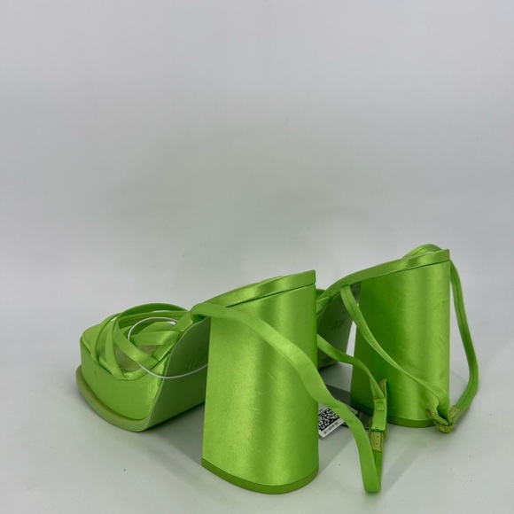 H&M Ultra Platform Satin Strappy Buckle Ankle Strap Sandals In Bright Green - Picture 4 of 6